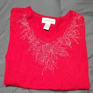 C. D. Daniels 1X Red 3/4 Sleeve Sweater